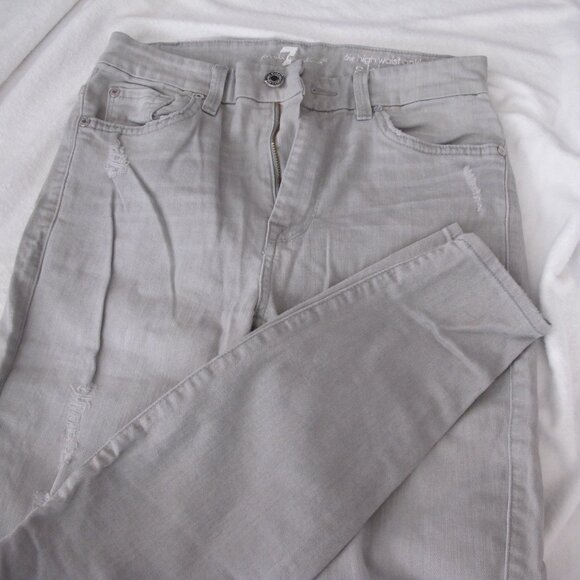 7 for All Mankind Gray Distressed High Waist Ankle Skinny Jeans - 27 - Picture 1 of 11